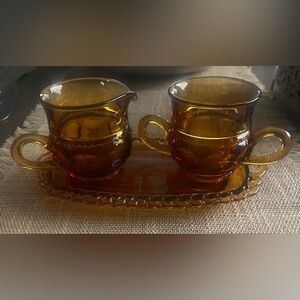 Amber Depression Glass Creamer and Sugar Set